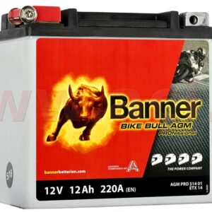 baterie 12V, YTX14-BS, 12Ah, 220A, BANNER Bike Bull AGM PRO 150x88x145