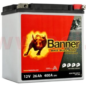 baterie 12V, YIX30L-BS, 26Ah, 400A, BANNER Bike Bull AGM PRO 168x131x197