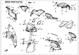F04-2-D-V3 FRONT PLASTICS(8'' DASHBOARD,WITH GEARSHIFT LOCK)